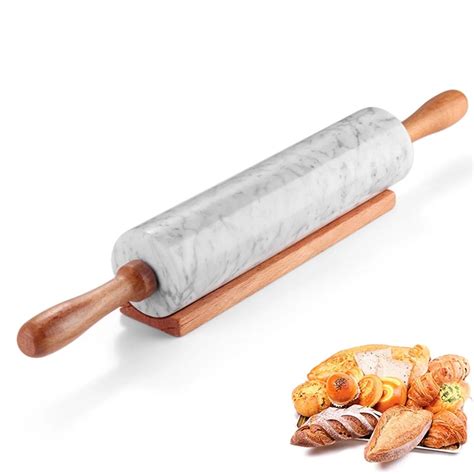 Polished Marble Rolling Pin With Wooden Handles Holder Base Stand,15 ...