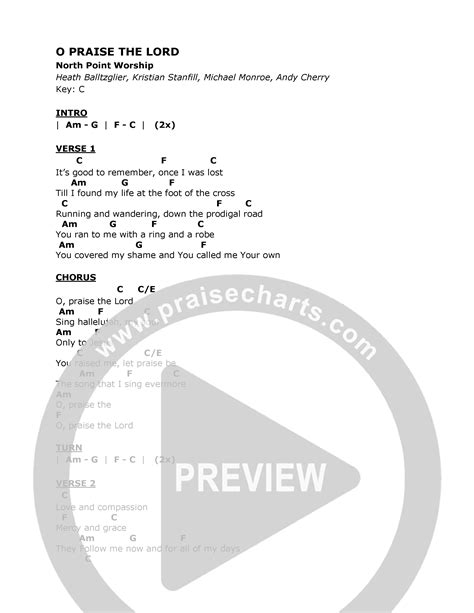 O Praise The Lord Chords PDF (North Point Worship) - PraiseCharts