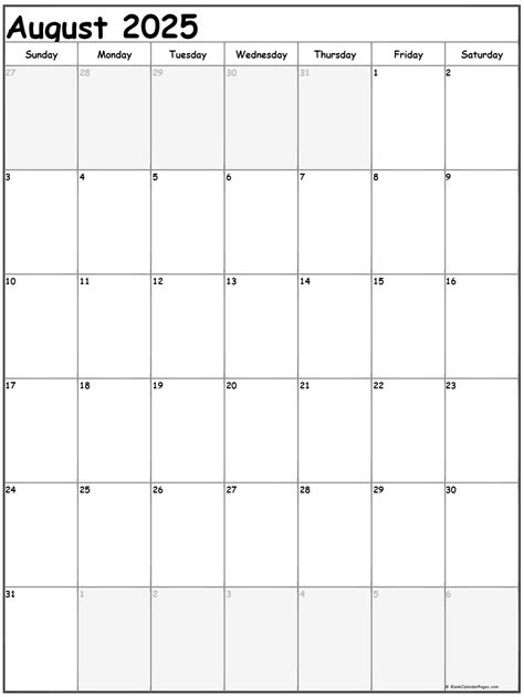 August 2025 Calendar Printable