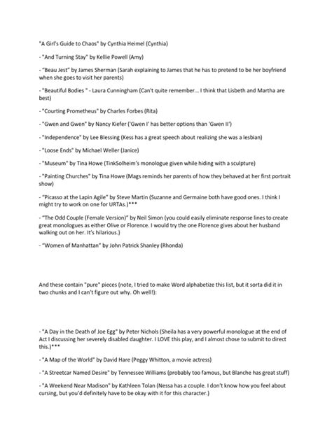 Women S Comedic Monologues | PDF | American Dramatists And Playwrights ...