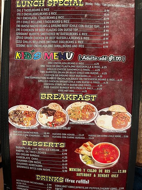 Menu at Ajuua's Mexican Restaurant, Midland