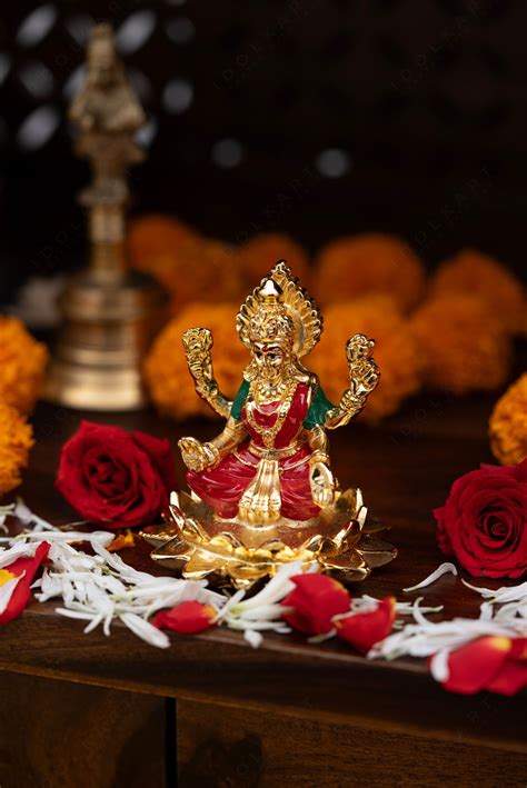 3 inch Gold Coated Lakshmi on Lotus Idol For Home & Offices