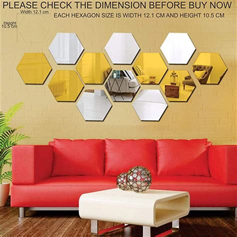Buy Wall1ders Hexagon 6 Silver and 6 Golden (Pack of 12) Hexagon mirror ...