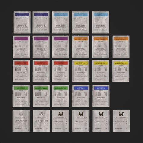 Original Monopoly Property Cards