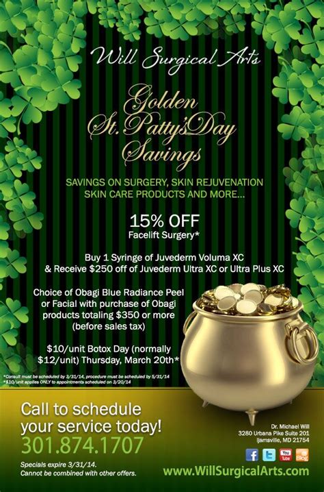 Take a look at our St. Patty's Day Savings! | Face lift surgery, Skin ...