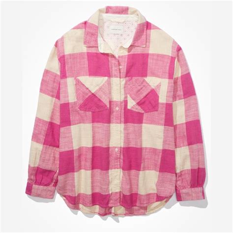 American Eagle pink plaid shirt - Depop