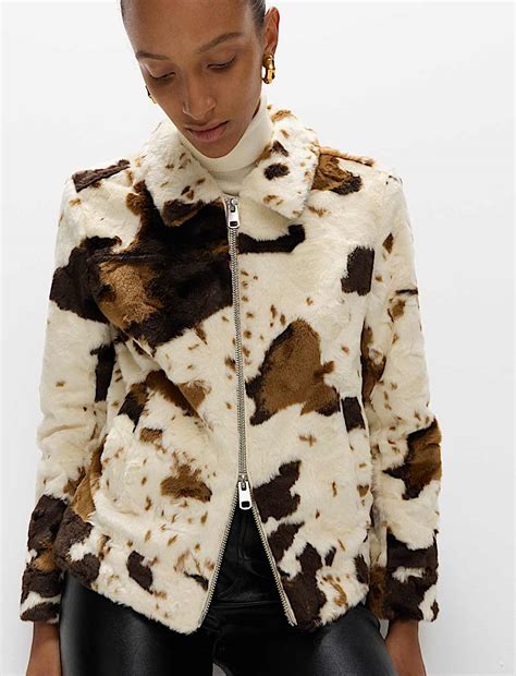 Buy Faux Fur Cow Print Trucker Jacket at Marks & Spencer