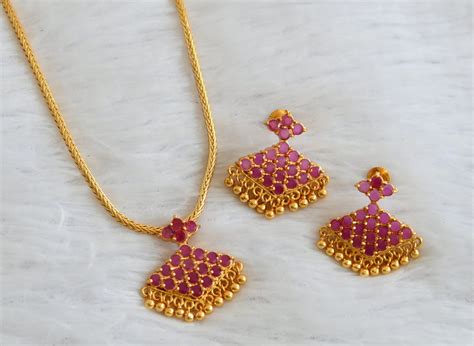 Gold tone kerala style 18 inches chain with ruby pathakkam pendant set ...
