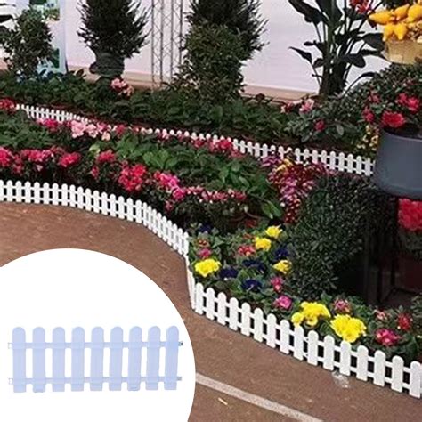 White PVC Mini Garden Fence with Ground Studs - 19x17x12cm Flower Bed ...