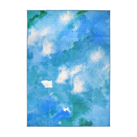 My Magic Carpet Watercolor Aqua Blue 5 ft. x 7 ft. Abstract Washable ...