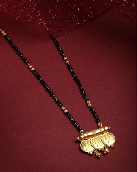 Jewels Kafe Jewellery Gold Plated Black Beads Coin Mangalsutra for wom