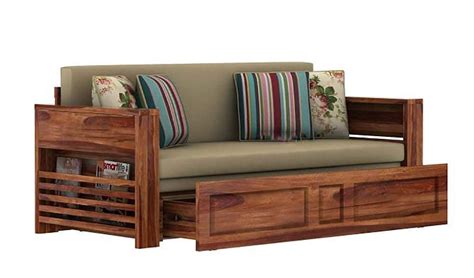 MSD Wood Art Solid Wood Foster 3 Seater Sofa Cum Bed for Living Room ...