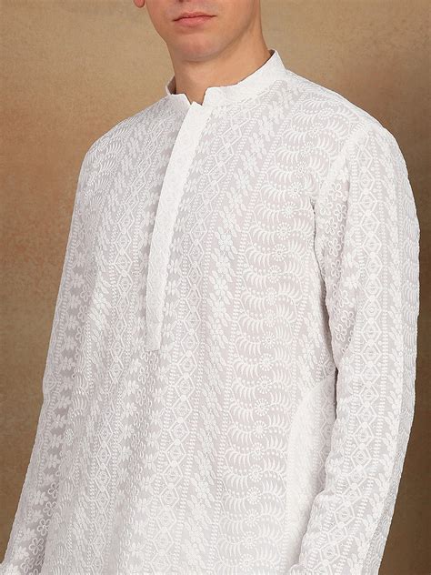 White Chikankari Embroidered Straight Kurta Paired with Salwar – See ...