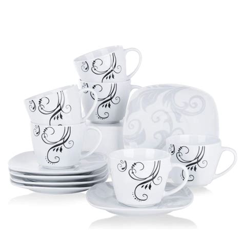 VEWEET 'Zoey' 12-Piece Dinner Set White Porcelain Drinkware Espresso ...