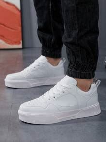 Men's Minimalist Design Lightweight Casual White Lace-Up Sneakers ...