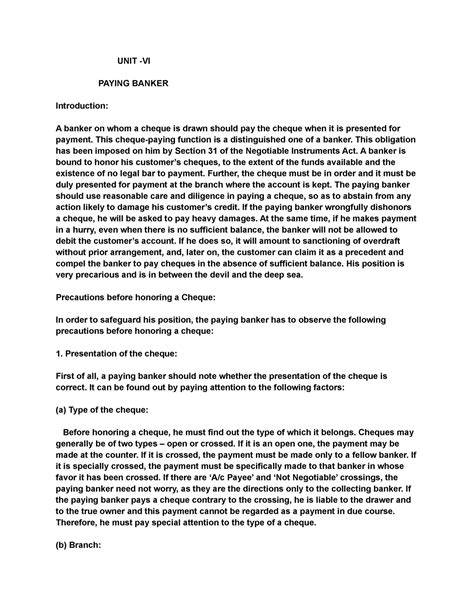 Paying Banker - MODERN BANKING- B COM - UNIT -VI PAYING BANKER ...