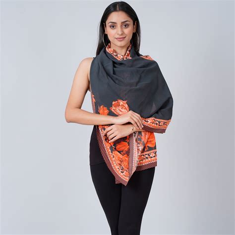 Black and Red Floral Stole – First Resort by Ramola Bachchan