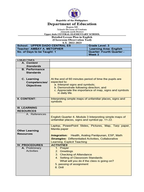 Image result for Sample Cot Lesson Plan Melc Based