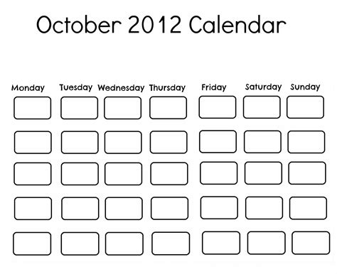 October 2012 Calendar Printable - Printable Word Searches