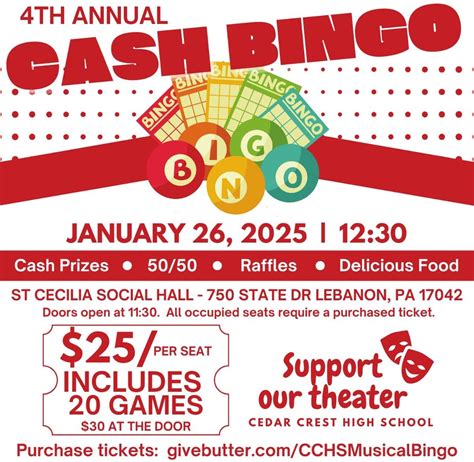BINGO! CCHS Musical Fundraiser, St Cecilia Social Hall, Lebanon, 26 ...