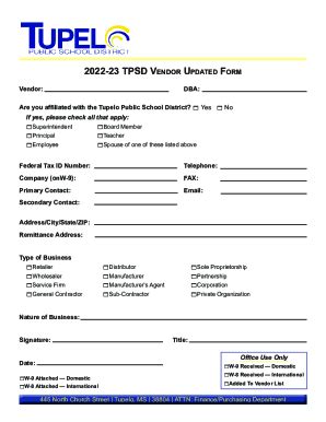 Fillable Online Tupelo Public School District Vendor Information Form ...