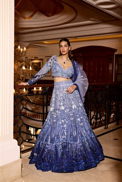 BLUE OMBRE ASTER LEHENGA SET- OPUS ATELIER – Opus Atelier