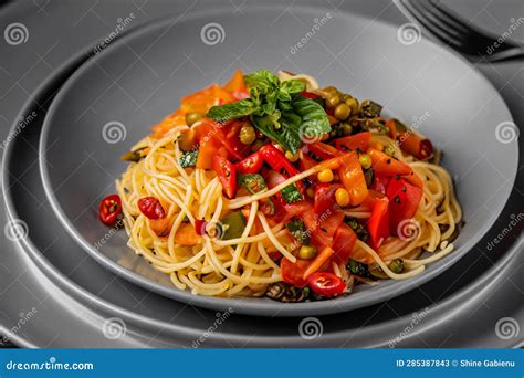 African Traditional Spaghetti Pasta with Spicy Sauce and Vegetable ...