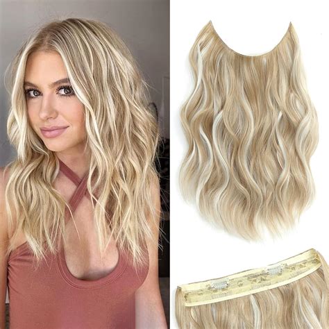 Ms TAj Sandy Blonde with White Highlights Halo Hair Extensions 12 inch ...
