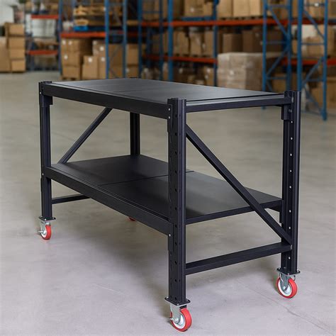 Steel Work Bench 1.5M x 0.6M x 1.03M On Castors Black - Hobbs Displays