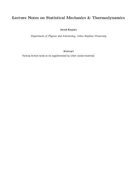 Statistical Mechanics & Thermodynamics Lecture Notes (PHYS 123) - Studocu