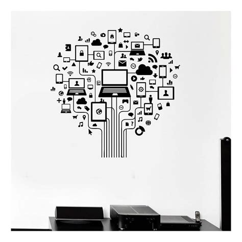 GADGETS WRAP Computer Tree Wall Decal Internet Social Networks Vinyl ...