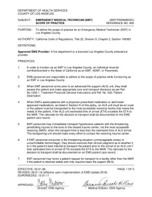 Fillable Online emergency medical technician (emt) (emt ... - Los ...