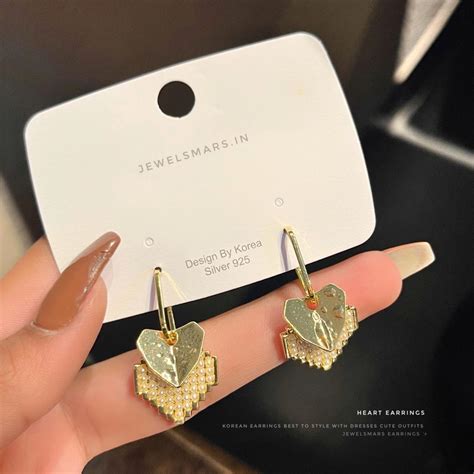 The puzzled Pearl Heart on Heart Korean Dangle Earrings – Jewelsmars