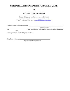 Health Statement For Daycare Texas - Fill Online, Printable, Fillable ...