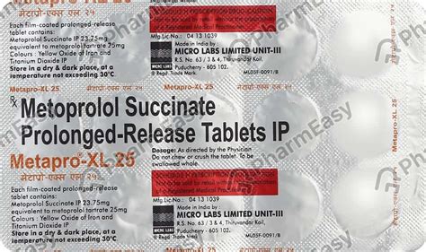 Metapro Xl 25 MG Tablet (15): Uses, Side Effects, Price & Dosage ...
