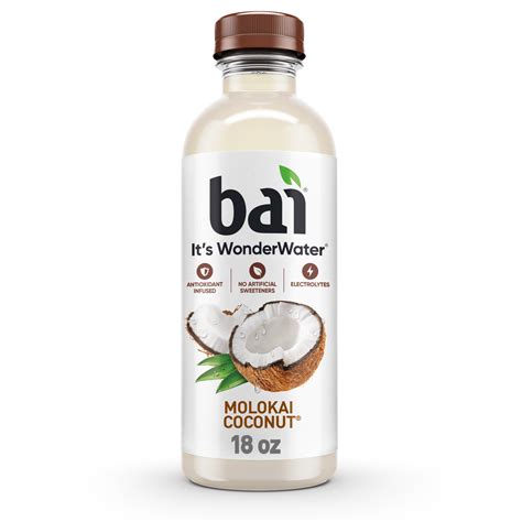 B.A.I. Molokai Coconut Antioxidant Water Beverage, 18 fl oz, Stevia ...
