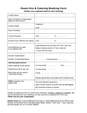Room Hire & Catering Booking Doc Template | pdfFiller