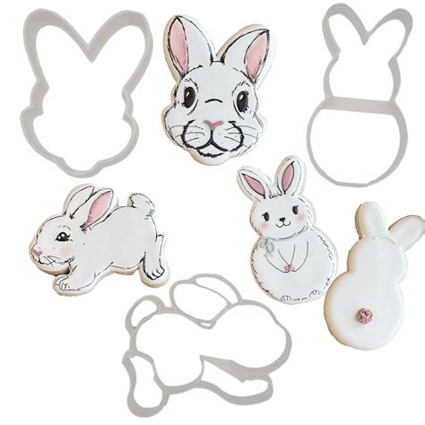 BUNNY COOKIE CUTTERS Easter Bunny Hopping Side View Rabbit Head Face ...