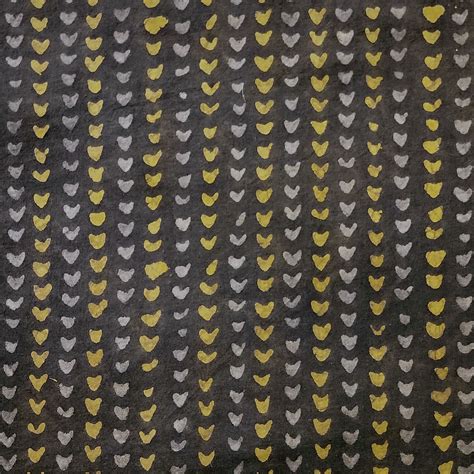 Pure Cotton Dabu Dark Brown With Mustard Small Hearts Stripes Hand Blo ...