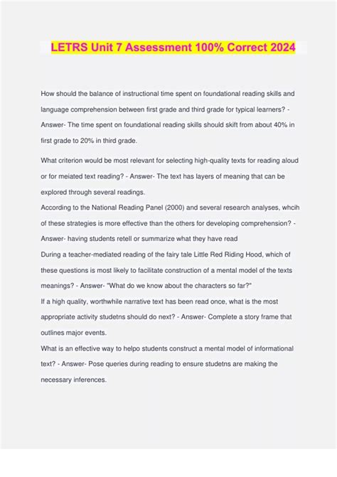 LETRS Unit 7 Assessment 100% Correct 2024 - LETRS - Stuvia US