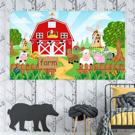 Farm Animals Theme Party Decorations, Farm Animals Barn Backdrop Banner ...