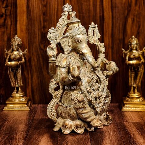 Buy Brass Ganesha Idol on Lotus Pedestal - 21-inch Tall - Budhshiv.com
