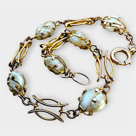 Victorian Era 9k Rose Gold Pearl Bracelet - Antique Mississippi River