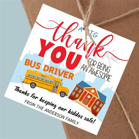 School Bus Driver Appreciation Thank You Tag, Editable School Bus ...