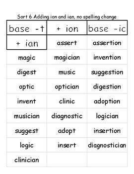 -ion and -ian Endings Word Lists | Words Their Way by Literacy with Alyssa