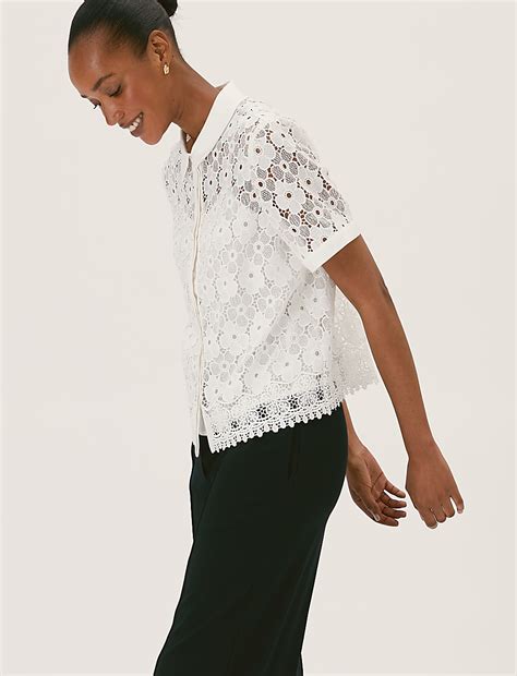 Buy Lace Collared Short Sleeve Shirt at Marks & Spencer
