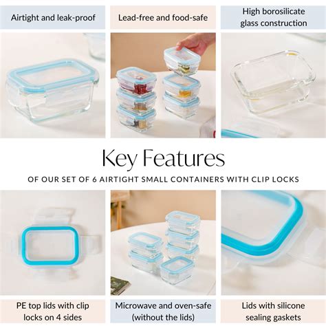 Set Of 6 Airtight Small Containers With Clip Locks 180ml Online ...