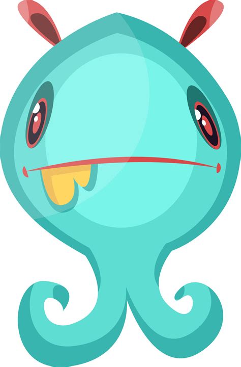 Confused blue ghost monster with pale red ears white background vector ...
