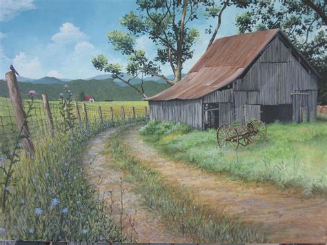 Forgotten Barn Landscape Painting - painting of a barn