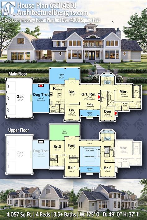 Plan 623143DJ: 4-Bed Contemporary House Plan Just Over 4000 Square Feet ...
